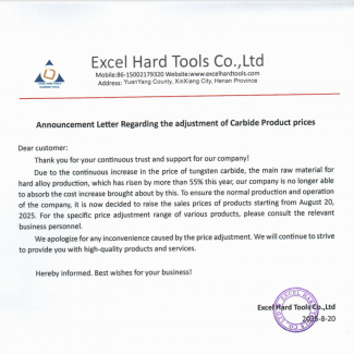 Announcement for carbide product price adjustment